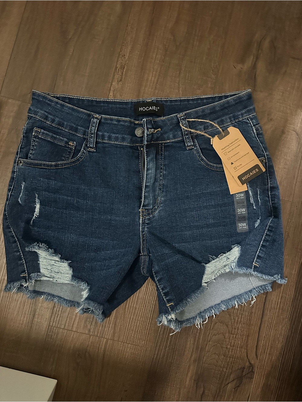 Dark Blue Distressed Denim Jean Shorts